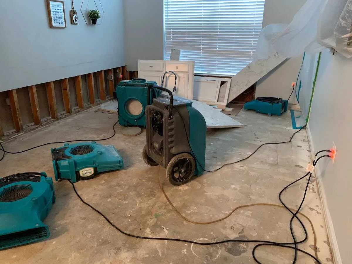 Dehumidifier in flood-cut room for Water Damage Restoration in Siler City